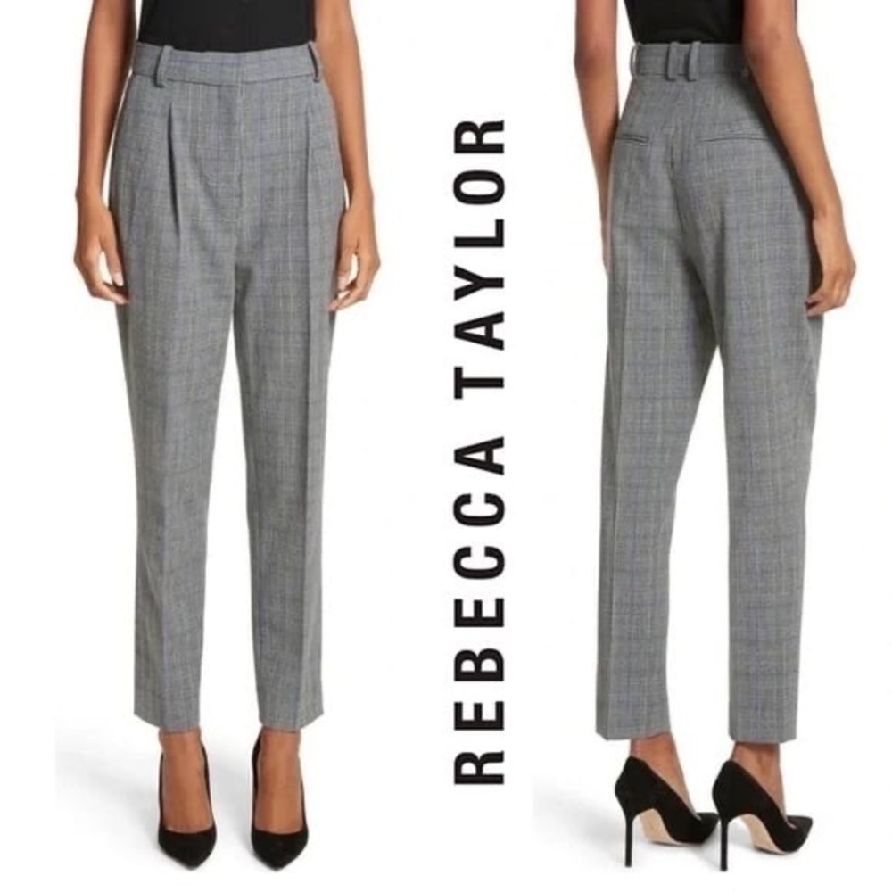 Rebecca Taylor Straight Gray Check Plaid Pocket Pants Sz6 MSRP:$295